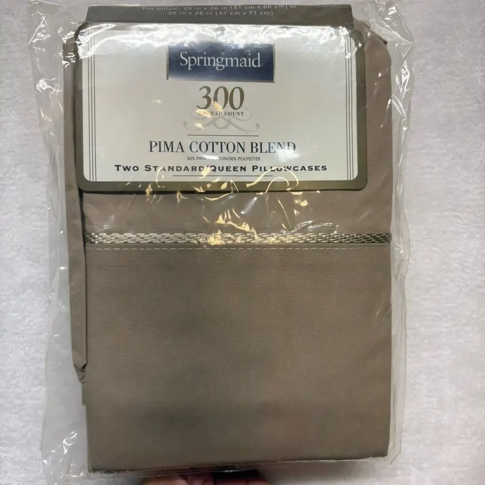 Springmaid Vintage Pillowcases Pima Cotton 300TC Standard Tan Pillowcases NEW